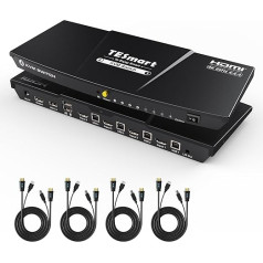 TESmart HDMI KVM slēdzis 4 porti, 4K @ 60Hz, 4 datoru 1 monitora slēdzis, EDID emulators, USB 2.0 printeru skenerim, audio izeja, KVM slēdzis 4 datoriem, kuriem ir 1 monitors ar 1,5 m kabeļiem