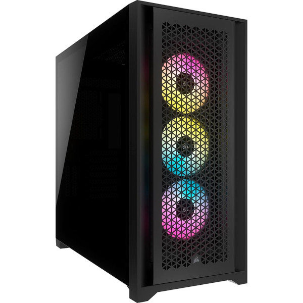 Corsair iCUE 5000D RGB Airflow Mid-Tower korpuss, 3 × AF120 RGB Elite ventilatori - iCUE Lighting Node PRO apgaismojuma vadība - augsta gaisa plūsmas konstrukcija - melns