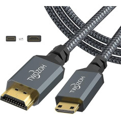 Twozoh Mini HDMI- HDMI kabelis, 5 m, pīts HDMI- Mini HDMI kabelis, atbalsta 3D 4K / 60 Hz, 1080p, 720p