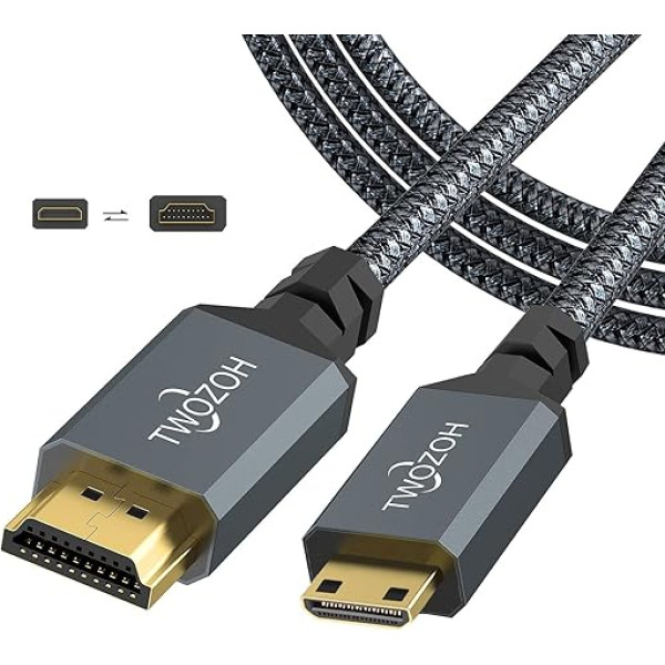 Twozoh Mini HDMI- HDMI kabelis, 5 m, pīts HDMI- Mini HDMI kabelis, atbalsta 3D 4K / 60 Hz, 1080p, 720p