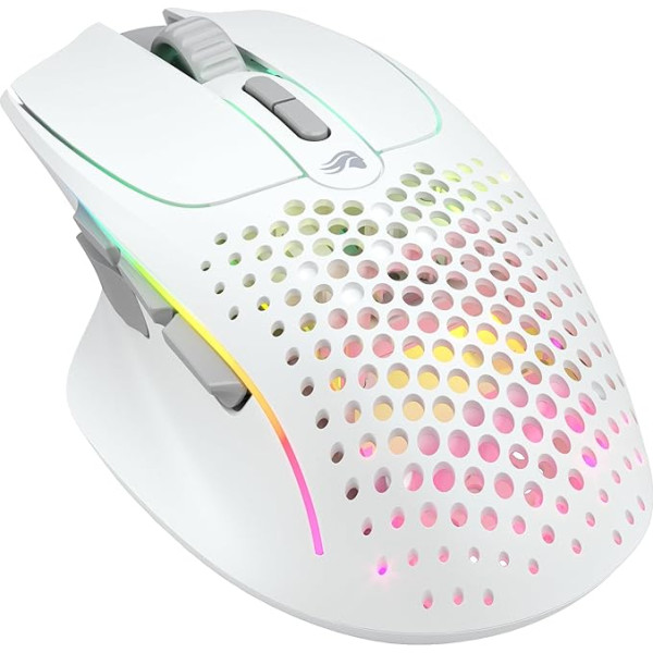 Glorious Gaming Model I 2 Wireless Gaming Mouse - Hybrid 2.4Ghz & Bluetooth, 75 g superleicht, 9 Tasten (2 austauschbar), PTFE-Füße, MMO/MOBA/FPS, lange Akkulaufzeit, Seitliche Daumenauflage - Weiß