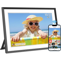 FRAMEO digitālais bilžu rāmis WiFi 10,1 collu 1280 x 800 IPS LCD skārienjūtīgais ekrāns, iebūvēta 32 GB atmiņa, automātiska rotācija, tūlītēja mirkļu koplietošana, izmantojot Frameo lietotni no jebkuras vietas, melns