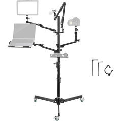 NEEWER DS010 tiešraides statīvs ar riteņiem, kameras statīvs, statīvs ar mikrofonu, statīvs ar mikrofonu, tālruņa/tableta/kabatas/kabatasdatora turētājs, 