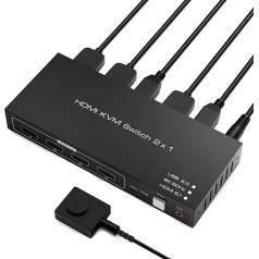 2x1 8K HDMI KVM slēdzis - Tendak 2 porti HDMI 2.1 KVM slēdzis USB PC datora KVM slēdzis Tastatūras peles slēdzis Atbalsta 8K @ 60Hz 4K @ 120Hz HDCP 2.3 klēpjdatoram PC PS4 Xbox HDTV