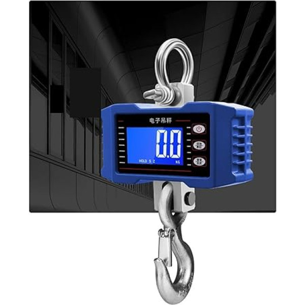 Digitālā augstspiediena sliede LCD Digital 500/1000 kg svars 500/1000 kg svars Tragbare industrielle elektronische Hakenkran Hängewaage Home Farm mit LCD-Display(Blue,1000kg 0.1kg)