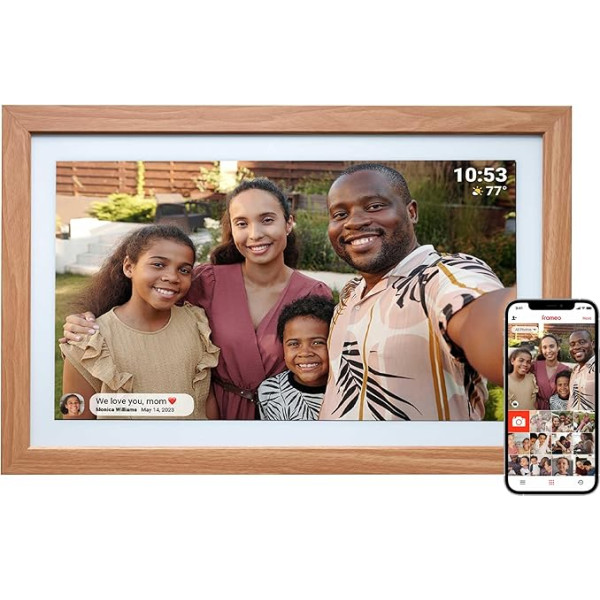 Denver PFF-2162LW digitālais Wi-Fi foto rāmis - 21,5 collu Full HD IPS skārienjūtīgais ekrāns, integrēta FRAMEO programmatūra, divjoslu Wi-Fi, taimera funkcija, viegls koka rāmis