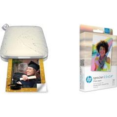 HP Sprocket portatīvais 5,8 x 8,7 cm tūlītējo attēlu printeris (balts) & Sprocket 5,8 x 8,7 cm Premium cinka uzlīmju fotopapīrs (20 lapas), saderīgs ar Sprocket Select Photo Printeriem