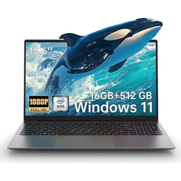 ALLDOCUBE GTBook 15 Gen2 klēpjdators, Windows 11 15,6 collu FHD 1980 x 1080 displejs, 16 GB RAM, 512 GB SSD, N95 (līdz 3,4 GHz), spēļu klēpjdators ar vācu klaviatūras plēvi, 12000 mAh, Micro HDMI 1.4