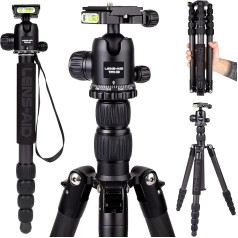 Lens-Aid profesionāls oglekļa statīvs ar lodveida galvu: viegls un kompakts kameras ceļojumu statīvs, foto statīvs, monopods, makro statīvs, oglekļa šķiedra