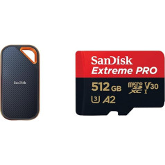 SanDisk Extreme PRO Portable SSD ārējais SSD 2 TB un Extreme PRO microSDXC UHS-I atmiņas karte 512 GB + adapteris un RescuePRO Deluxe