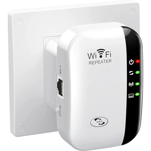 WLAN pastiprinātājs 300 Mbit/s 2,4 GHz WLAN retranslators WiFi retranslators Ethernet ports, WPS, AP režīms, LED var izslēgt, saderīgs ar visām WLAN ierīcēm