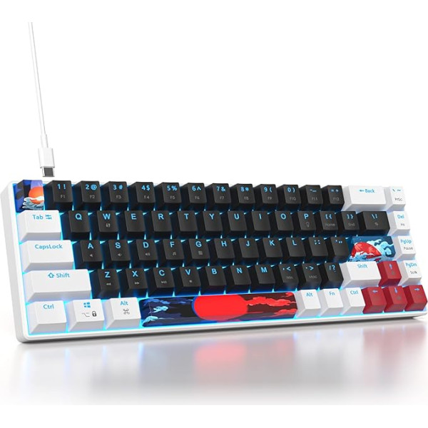 Mehāniskā spēļu tastatūra SOLIDEE 65%, 68 taustiņi ar lineāru sarkanu slēdzi, vadu ar LED apgaismojumu, kompakta, PS5/PS4/Xbox (68 White Black)