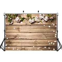 AIIKES 7 x 5 ft Brown Wooden Board Background Flower Wall Wooden Floor Photography Background Green Leaves Pink Petals Background Newborn Baby Photography Props Studio Props 10-635