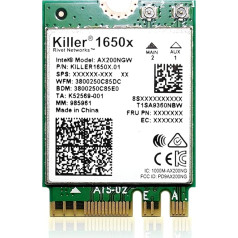 HighZer0 Electronics AX1650x Wi-Fi 6 Killer Series Upgrade | 2,4 Gbps | Bluetooth 5.2 atbalsts | M.2 PCIe | 802.11ax No vPro Performance & Gaming Model AX200.NGWG.NVXX