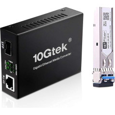 Gigabit Ethernet optisko šķiedru optisko šķiedru pārveidotājs, 1Gb SFP LC vienmodu tranzistors (1310 nm, 20 km), no 1000Base LX uz 10/100/1000 līdz RJ45, ar Eiropas barošanas adapteri un 1Gb SFP-LX moduli