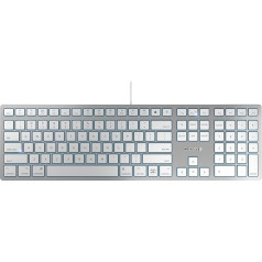 CHERRY KC 6000C FOR MAC, vadu Mac tastatūra (USB-C pieslēgvieta), ASV izkārtojums (QWERTY), klusināti taustiņi, plakans dizains, balta/sudraba krāsā