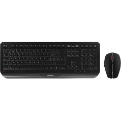 CHERRY GENTIX DESKTOP belaidės klaviatūros ir pelės rinkinys, vokiškas išdėstymas (QWERTZ), patvarus klavišų žymėjimas, ergonomiškas dizainas, maitinamas iš baterijos, juodas