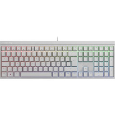 CHERRY MX 2.0S, vadu spēļu tastatūra ar RGB apgaismojumu, vācu izkārtojums (QWERTZ), izstrādāta Vācijā, oriģināli MX RED slēdži, balta krāsā