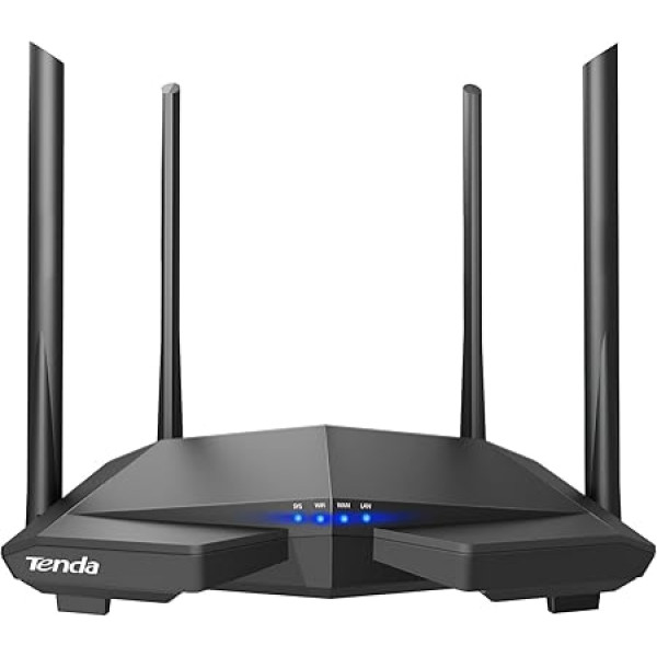 Tenda AC6 AC1200 divjoslu WLAN maršrutētājs (1200 Mb/s, 2,4 GHz un 5 GHz, 4x 10/100 pieslēgvietu, QoS, Beamforming+, četras antenas, lietotņu pārvaldība) Black