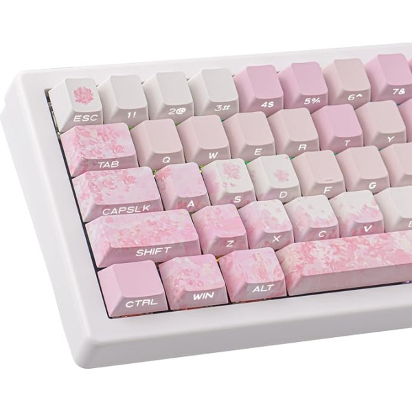 PBT Keycaps 131 taustiņš Custom Pink Cherry Blossom Keycaps Set Letter Side Engraved Transparent Keycap ISO/ANSI Layout for Cherry MX Switches Mechanical Keyboards