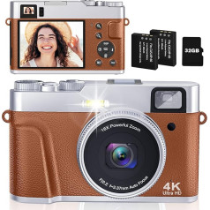 CAMKORY Digitālā kamera 4K fotokamera 48MP ar 32G karti Automātiskā fokusēšana Optiskais skatu meklētājs 16X tālummaiņa Kamera Kompaktā kamera ar akumulatoru Kameras soma ar zibspuldzi iesācējiem Pusaudžiem