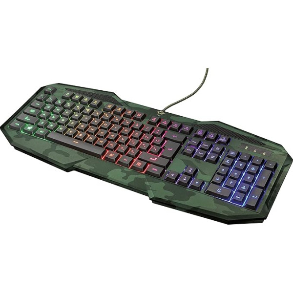 Trust Gaming GXT 830 RW-C Avonn spēļu tastatūra (Rainbow Wave apgaismojums, 12 multivides taustiņi, QWERTZ vācu klaviatūras izkārtojums)