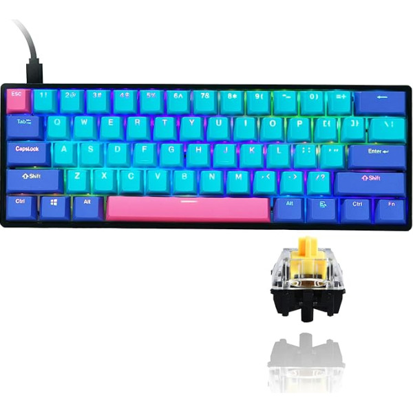 SOLIDEE 60% vadu mehāniskā spēļu tastatūra, RGB fona apgaismojums, NKRO pret spoku, programmējami makro taustiņi, 61 taustiņš, karsti nomaināma tastatūra PS4 (Gateron optiski dzeltena, 61 Joker)