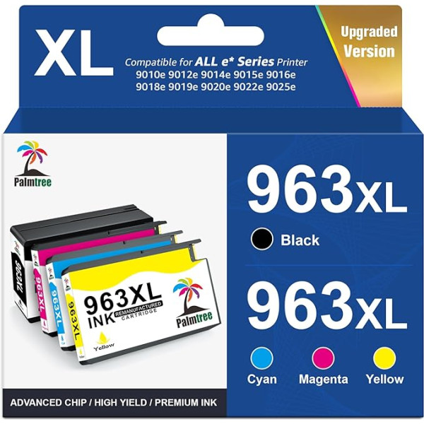 963XL rašalo kasetė, suderinama su HP 963XL Multipack, skirta HP OfficeJet Pro 9010 9010e 9012 9012e 9014 9014e 9015 9015e 9016 9016e 9018 9018e 9019 9019e 9020 9 9020 e 9022 9025e (4 spalvų Multipack)