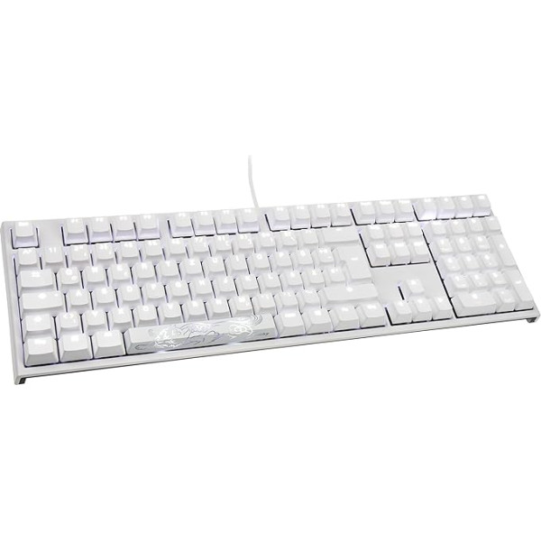 Ducky ONE 2 White Edition PBT Weiße Gaming Tastatur mit LED, Cherry MX Brown Switches, Mechanische Tastatur Deutsches Layout mit USB C Stecker, Full Size Tastatur QWERTZ, Tastatur Kabelgebunden Weiß