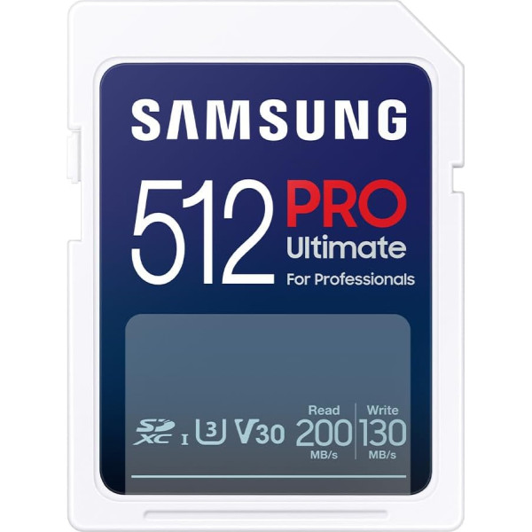 Samsung PRO Ultimate SD karte 512GB UHS-I U3 Full HD un 4K UHD 200MB/s lasīšanas ātrums 130MB/s ierakstīšanas ātrums Atmiņas karte kamerai dronam vai Action Cam MB-SY512S/WW