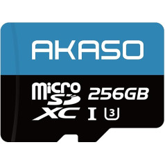 AKASO 256 GB U3 MicroSDXC atmiņas karte, kas saderīga ar Action Cam, viedtālruni, planšetdatoru, Dash Cam un novērošanas kameru