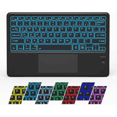 EASYTONE Bluetooth tastatūra ar vācu izkārtojumu QWERTZ Mini bezvadu skārienjūtīgā tastatūra ar uzlādējamu, plānu, 7 krāsu fona apgaismojuma tastatūru iOS Android Windows Black