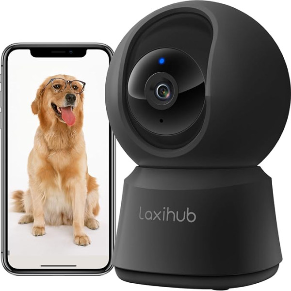 LAXIHUB Mājdzīvnieku kamera Suņu kamera, 5MP/2K+ iekštelpu mājas novērošanas kamera 2.4G WiFi kamera, 10 m nakts redzamība, divvirzienu audio, kustības trokšņa noteikšana, saderīga ar Alexa un Onvif, P2F