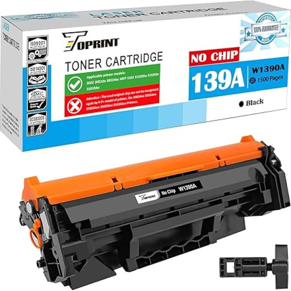 TOPRINT [bez mikroshēmas ar rīkiem] 139A W1390A saderīga tonera kasetne standarta ietilpība 1500 lappuses priekš H P LaserJet Pro 3002dn 3002dw MFP 3102 3102fdw 3102fdn3101fdw printeris