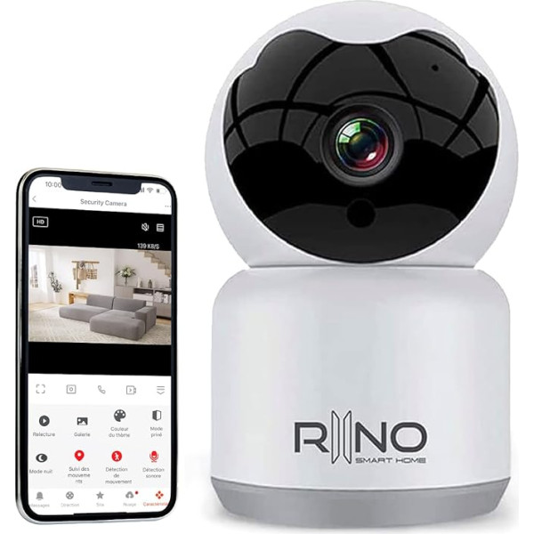 RIINO iekštelpu WiFi novērošanas kamera, Full HD 2MP, bērnu telefona audio video, nakts redzamība 8-10 m, kustības noteikšana un izsekošana, iekštelpu divvirzienu audio 355°