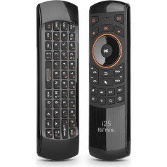 Rii Air pele ar 6 asu žiroskopu, tastatūras peles komplekts, bezvadu uzlādējams universāls tālvadības pults komplekts HTPC/TV pierīcei, PC tālvadības pults ar IR mācīšanās funkciju, QWERTZ, 2,4 GHz, melna