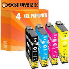 Gorilla-Ink 4 kasetnes, kas saderīgas ar Epson 603 603XL printeru kasetnēm WorkForce WF-2820DWF WF-2850DWF WF-2840DWF WF-2810DWF Expression Home XP-3150 XP-2150 XP-3100 XP-4155 Multipack (4 iepakojumi)