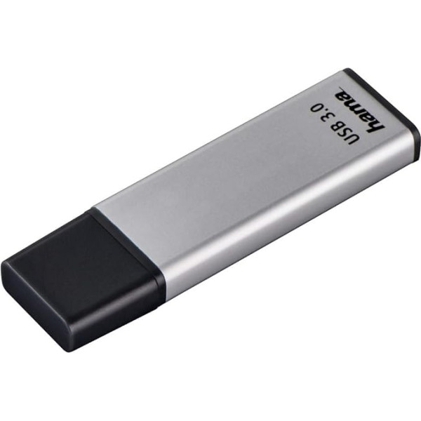 Hama 256 GB USB 3.0 datu zibatmiņas ar 90 MB/s datu pārraides ātrumu USB zibatmiņa ar cilpiņu piestiprināšanai pie atslēgu gredzena Atmiņas zibatmiņa ar bloķēšanas vāciņu, piemēram, Windows / MacBook Silver