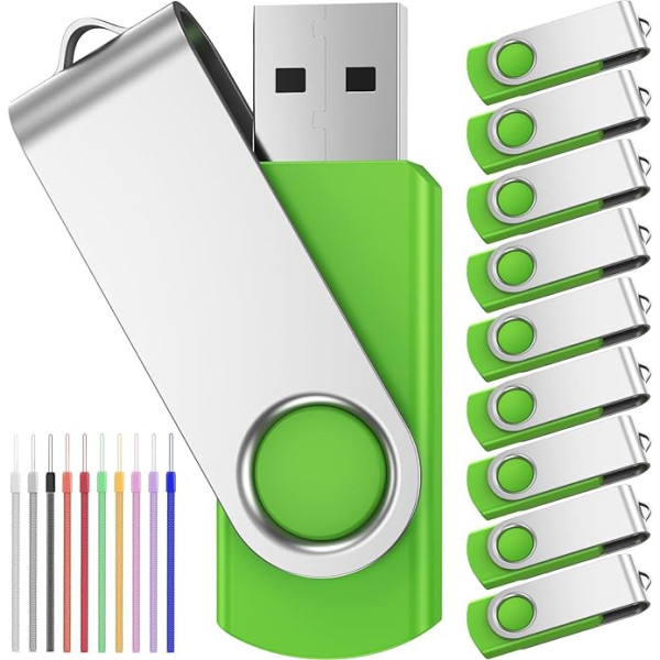 USB 64GB 10 gab. atmiņas atmiņas kartes Rotating Pendrive 64 GB SB 2.0 Flash Drive Green Portable Cheap ar 10 vienībām USB kabelis Praktisks un ekonomisks dokumentiem / fotogrāfijām / MP3 / video FEBNISCTE