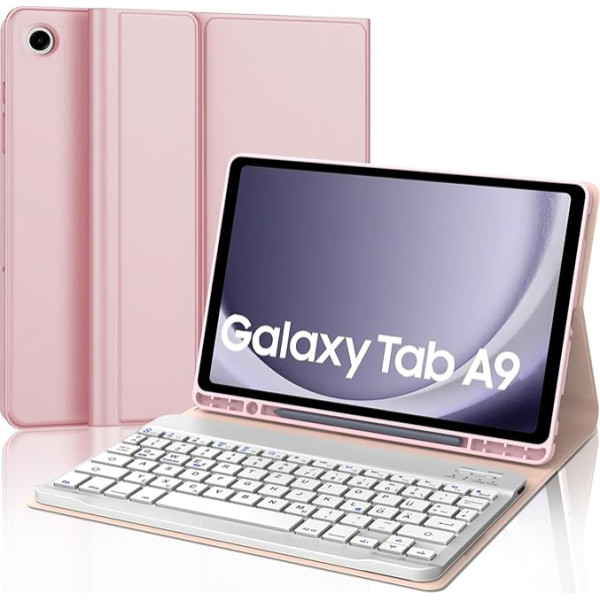 AVNICUD Tastatūras futrālis Samsung Galaxy Tab A9 - QWERTZ vācu Bluetooth tastatūras noņemams magnētiskais aizsargvāciņš ar pildspalvas turētāju Samsung Tablet Tab A9 8,7