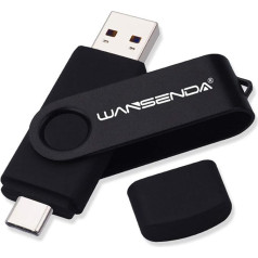 WANSENDA USB C zibatmiņas karte 256 GB, USB C tipa zibatmiņas karte OTG USB 3.0 Dual Flash Drive 2-in-1 Memory Stick planšetdatoram, datoram, MacBook, C tipa Android mobilajam tālrunim (256 GB, melna)