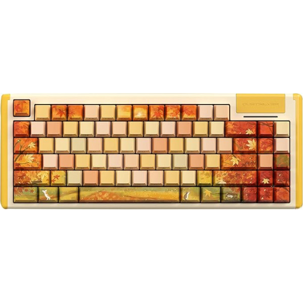 DUSTSILVER K84 vadu mehāniskā tastatūra - 75% kompakts izkārtojums, USB C vadu, 1000 Hz frekvences frekvences, balta aizmugurējā gaisma, Gateron sarkans slēdzis, rudens motīvs