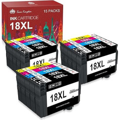 Toner Kingdom 18XL kasetnes saderīgas ar Epson 18 XL 18XL kasetnēm Epson Expression Home XP-322 XP-305 XP-312 XP-412 XP-422 XP-325 XP-315 XP-415 (6 melnas, 3 ciānkrāsas, 3 dzeltenas, 3 purpursarkanas, 3 dzeltenas)