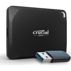 Crucial X10 Pro CT1000X10PROSSD902 1TB ārējais SSD cietais disks ar USB-A adapteri, līdz 2100MB/s lasīšanai un 2000MB/s rakstīšanai, portatīvais cietvielu disks, USB-C 3.2, PC un Mac