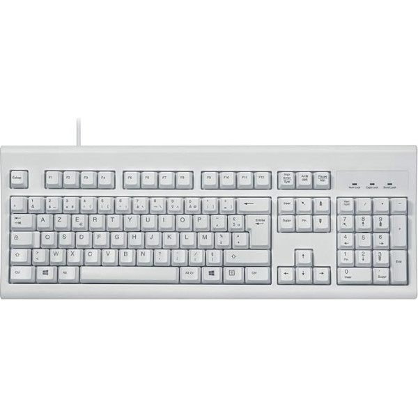 Perixx PERIBOARD-106W vadu USB tastatūra operētājsistēmai Windows - ergonomiski taustiņi, standarta izmērs, AZERTY, balta krāsā