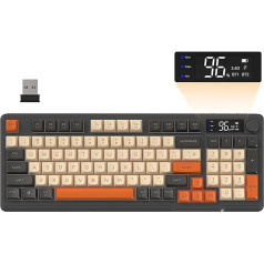 FREEWOLF M96 bezvadu spēļu tastatūra, Bluetooth/2.4G bezvadu mehāniskā Bluetooth/2.4G tastatūra, RGB LED apgaismojums, displejs, PBT taustiņu vāciņš, 3000mAh, ASV izkārtojums, Win/Mac - Shimmer