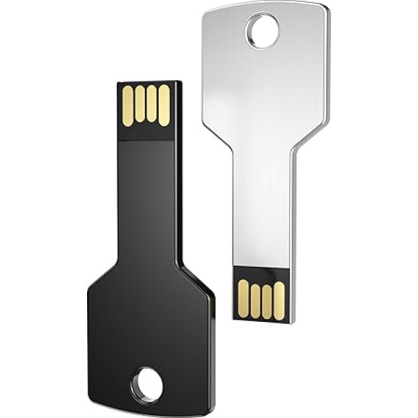 128 GB USB atmiņas stick atslēgas formas atmiņas stick Uflatek USB 2.0 zibatmiņas disks 2 melni sudraba metāla zibatmiņas disku komplekts ūdensizturīgs atmiņas stick atslēgu datu glabāšanas dāvana dāvanai