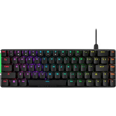 ASUS ROG Falchion Ace mehāniskā spēļu tastatūra, RGB apgaismojums, ROG NX sarkanie slēdži, stabilizatora tastatūra, skaņas izolācijas putas, PBT taustiņi, vadu ar KVM, itāļu izkārtojums, melna