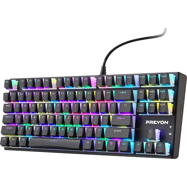 PREYON Red Blitz Claw Gaming Keyboard - Izgaismota vadu mehāniskā tastatūra - Gateron Blue Keyboard Switch - Pilnīgs Anti-Ghosting - daļēji caurspīdīgi taustiņi