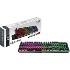 MSI Vigor GK71 Sonic Red FR mehāniskā spēļu tastatūra, AZERTY FR, Sonic Red slēdži, ClearCaps, multimediju taustiņi, ergonomisks plaukstas balsts, Mystic Light, USB 2.0, pilna izmēra, melna